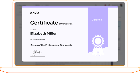 Employee certification interface in a corporate e-learning platform showing learning progress and professional development